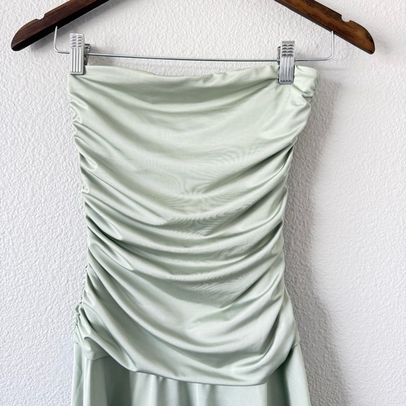 Aritzia‎ Socialista Green sleeveless Tube Top dress ruched Jersey Knit xs - Picture 14 of 15